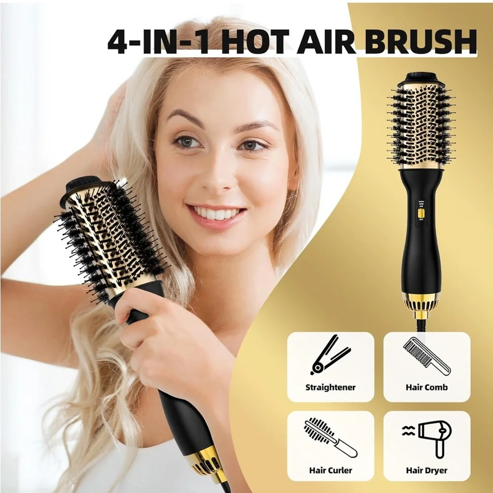 4-in-1 Hot Air Brush with Oval Barrel-Salon-Grade Styling Tool for All HairTypes